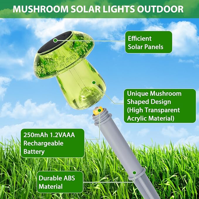 Solar Lights Outdoor, 8 Pack Mushroom Lights Outside Waterproof, Solar Powered - Image 4