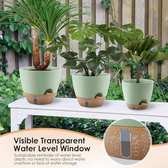 Self-Watering Plant Pots with Water Level Indicator, Drainage Holes & Saucers – - Image 6