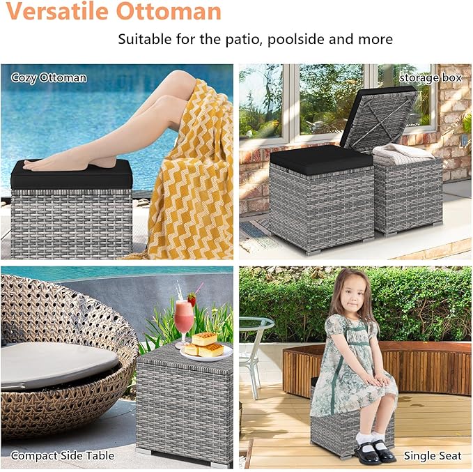 Tangkula 2 Pieces Patio Ottomans, Patiojoy Hand-Woven PE Rattan Side Table - Image 5