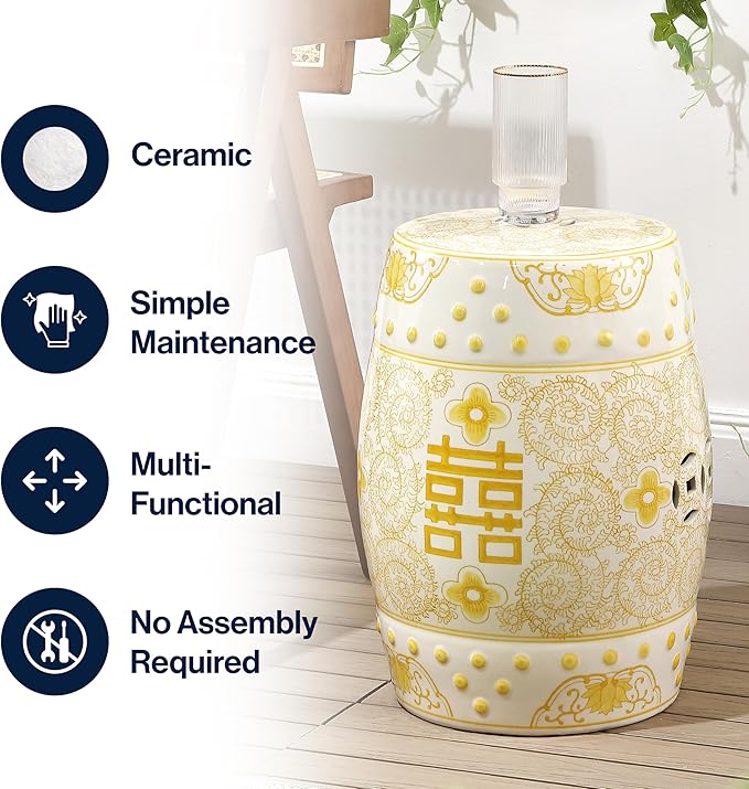 JONATHAN Y TBL1013B Double Happiness 18" Chinoiserie Ceramic Drum - Image 4