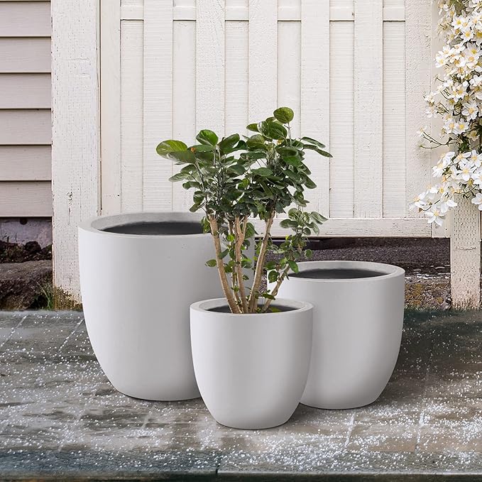 Kante 20", 13.4" Dia Round Concrete Planters, Outdoor Indoor Modern Decorative - Image 11