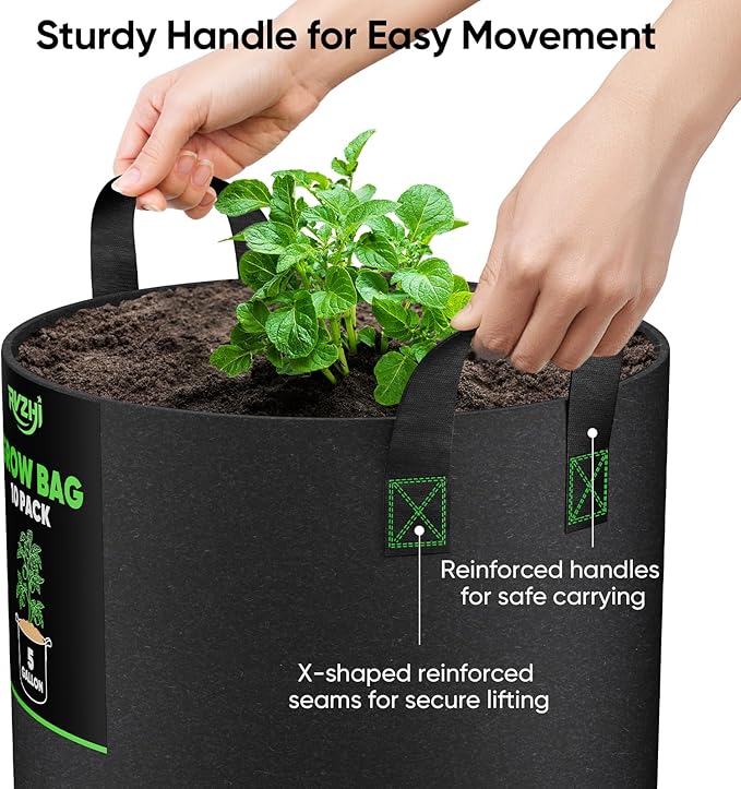 15 Gallon 10-Pack Plant Grow Bags: 350G Thickened Nonwoven Potato Grow Bags - Image 4