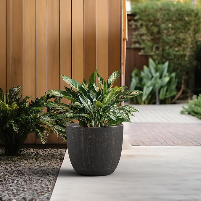 Kante 14 Inch Dia Round Concrete Planter, Indoor Outdoor Large Plant Pot - Image 4