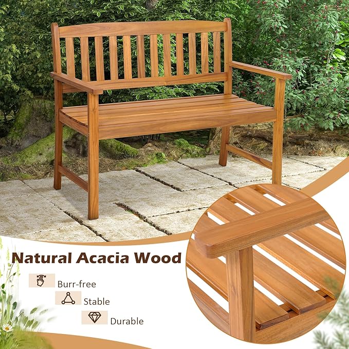 Tangkula Outdoor Acacia Wood Bench, 2-Person Garden Bench - Image 5