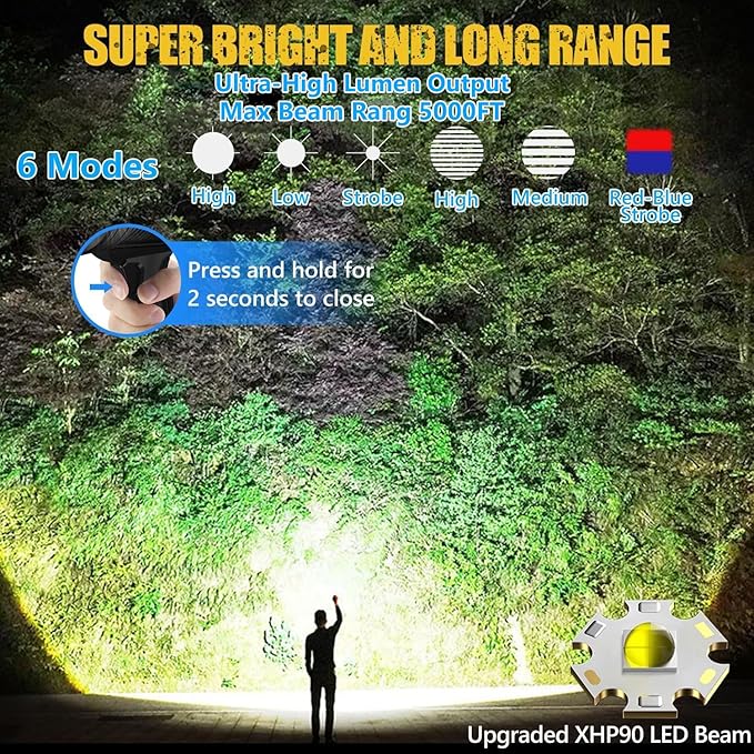 Spotlight 1000000 Lumens, 6 Modes Led Rechargeable Spotlight Flashlight As Seen - Image 2