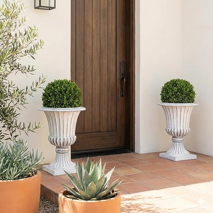 Urn Planters 22", Tall Stone-Resin Pedestal Planters - Image 5