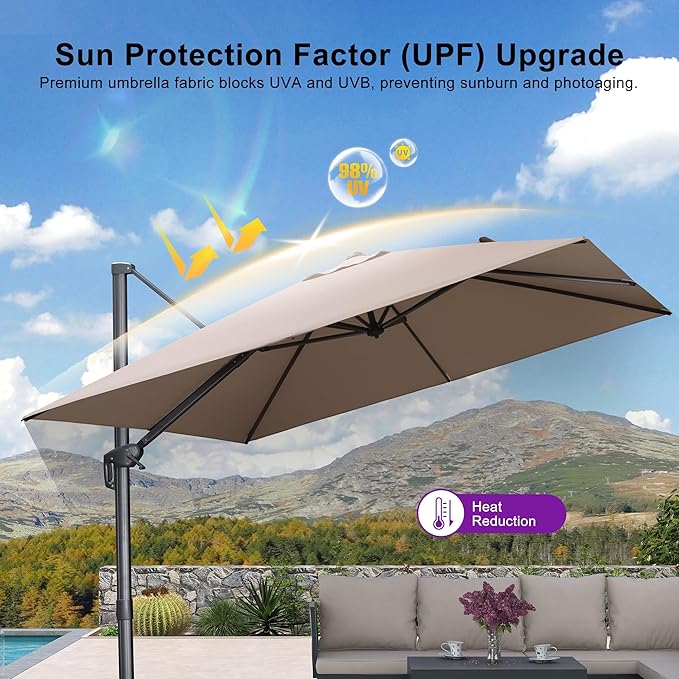 PURPLE LEAF Patio Umbrella 10' X 10' Rectangle Cantilever Umbrella Large - Image 6