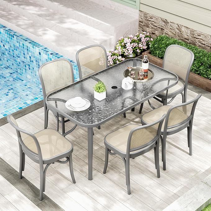 TLSUNNY Patio Outdoor Table W/ 1.69″ Umbrella Hole, Outdoor Metal Furniture - Image 7