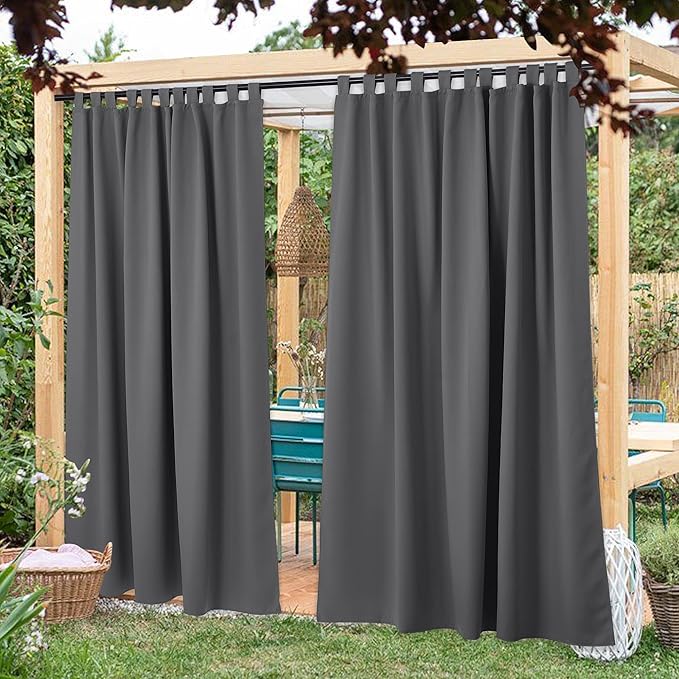 NICETOWN 2 Panels Grey Patio Outdoor Curtainss Weighted and Thick Waterproof - Image 2