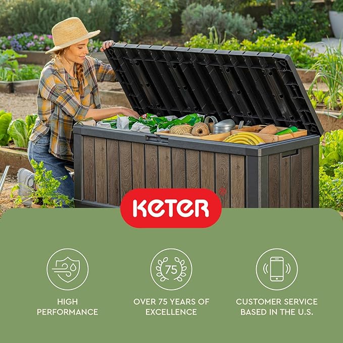Keter Signature Collection 92 Gallon Resin Deck Box Organization and Storage Box - Image 11