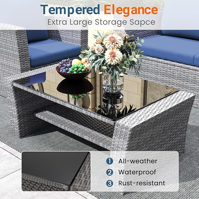 Wisteria Lane 4 Piece Patio Furniture Set, Wicker Outdoor Patio Conversation - Image 8