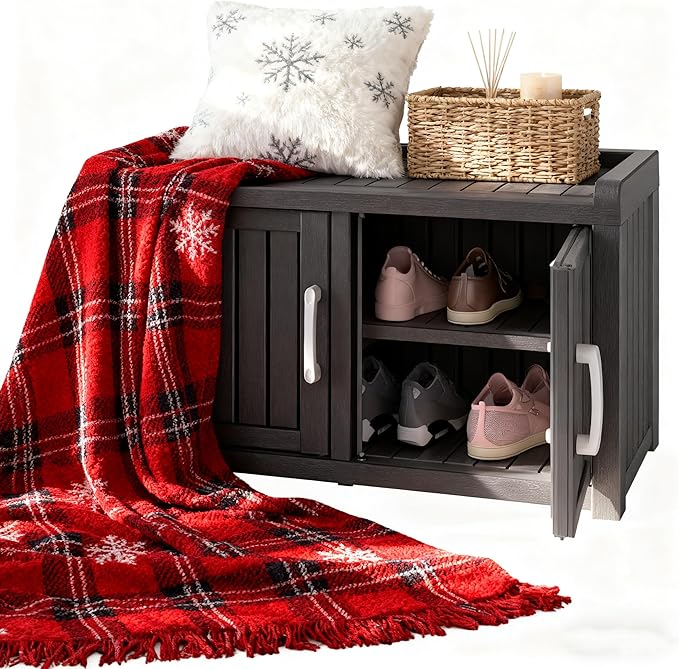 2-Tier Storage Bench, Waterproof UV-Resistant Outdoor Shoe Storage Cabinet - Image 7