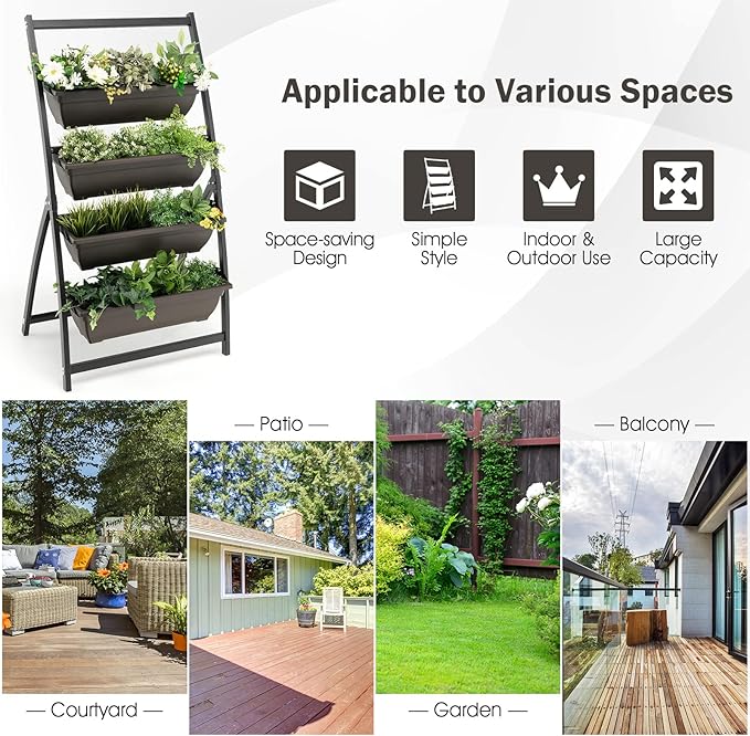 Giantex 2 Pcs 4.1FT Vertical Raised Garden Bed, 4-Tier Elevated Planter Box w/4 - Image 9