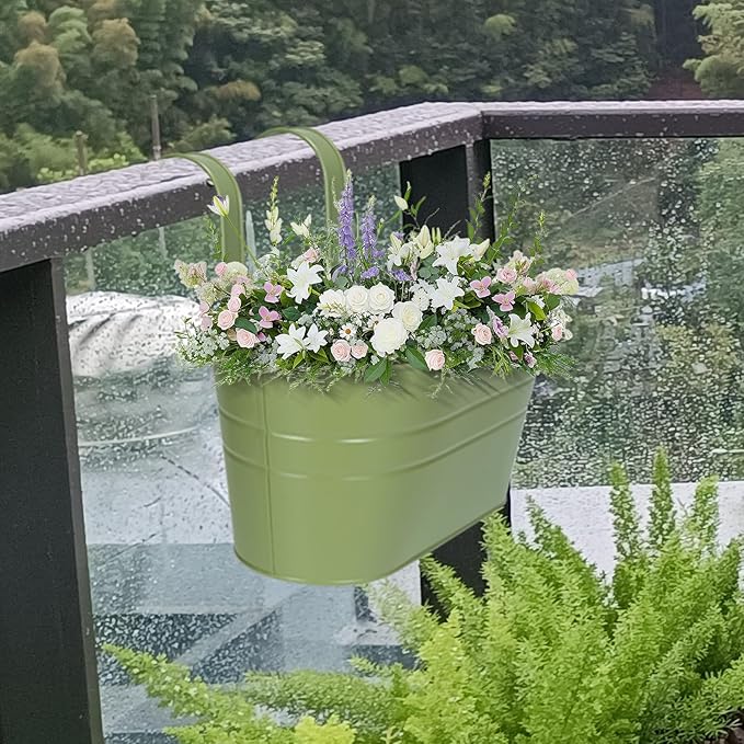 HowRU Metal Iron Flower Pots for Railing Fence Hanging Bucket Pots and Hanging - Image 6