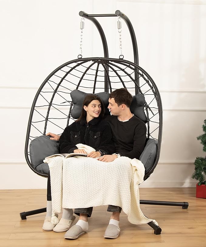 Double Egg Chair with Stand Hammock Swing Chair Foldable Hanging Loveseat by DoubleTT