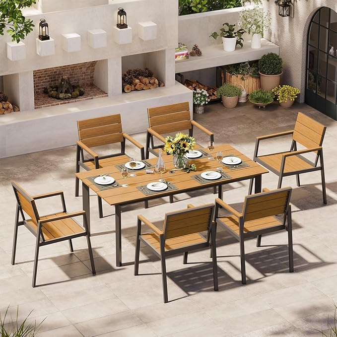 Aluminum Outdoor Dining Set for 6, Patio Table and Chairs Set by Oasbira