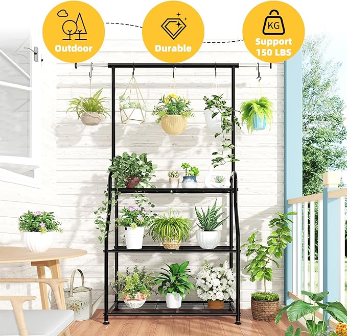 Simple Trending Plant Stand Indoor Outdoor, Heavy Duty Metal 3 Tiered Hanging - Image 2