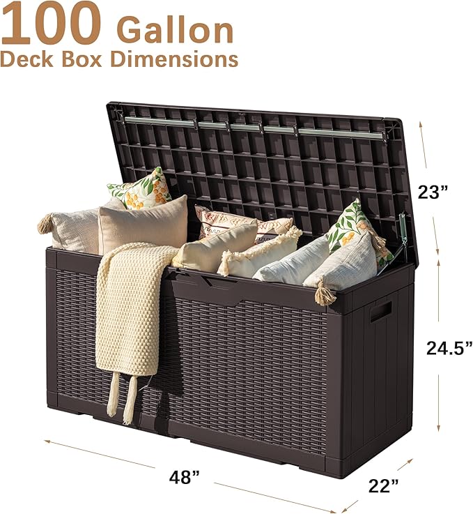 Devoko 97 Gallon Deck Box, Waterproof Resin Outdoor Storage Box - Image 3