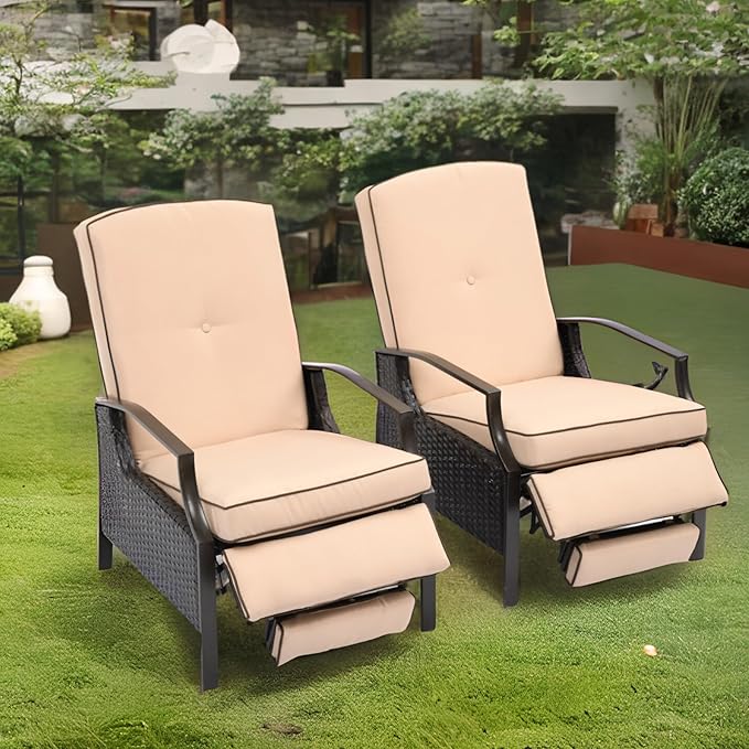 YITAHOME Outdoor Recliner Chair, 2-Piece Patio Adjustable Wicker Reclining by YITAHOME