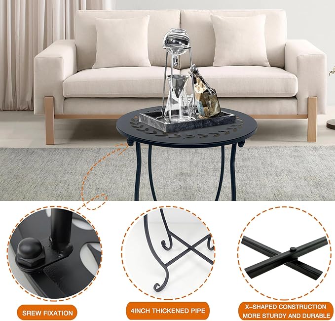 Indoor Outdoor Small Metal Round Side Table, 14 Inch Patio Coffee Bistro Table - Image 7