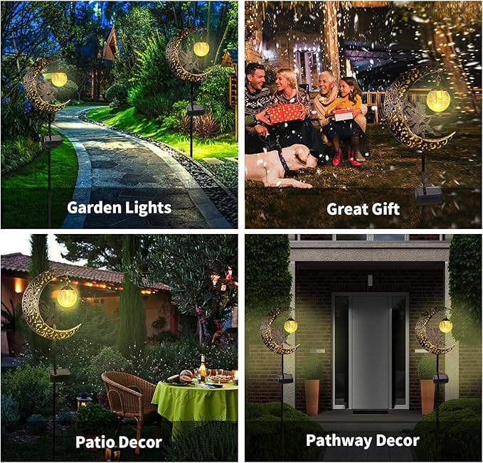 Solar Garden Lights Outdoor Decor, Moon Fairy Crackle Glass Lights, Waterproof - Image 6