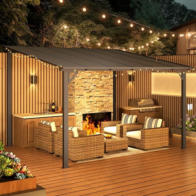 AECOJOY Wall Gazebo12’ x 10’, Hard Top Gazebos Pergola on Clearance, Outdoor - Image 4
