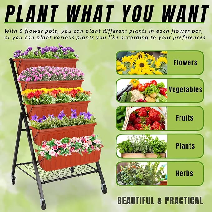 Homdox 3.74FT Vertical Garden Bed, 5 Tiers Raised Garden Planter, 23 * 26 * - Image 5