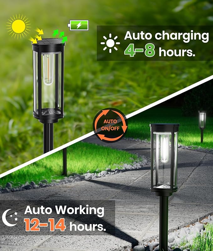 6 Pack Solar Pathway Lights Outdoor, Super Brightness IP65 Waterproof Auto - Image 5