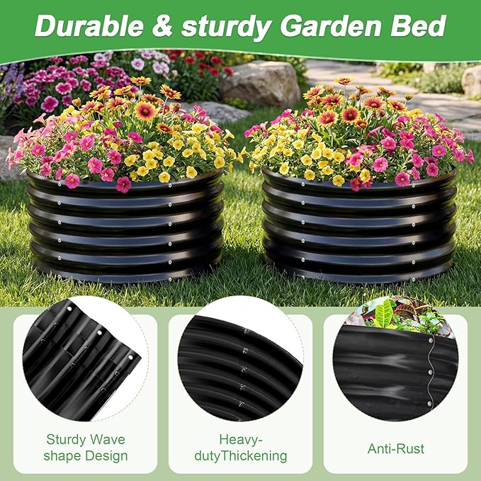 AHEONLAR 2 Pack 2x2x1.5ft Round Galvanized Raised Garden Bed Outdoor Metal - Image 6