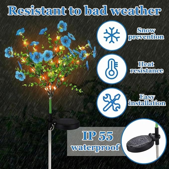 2 Pack Solar Stake Lights Outdoor Decor Waterproof Mums Artificial Flowers - Image 5