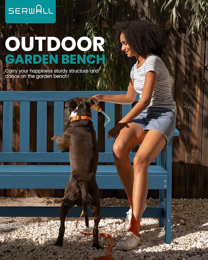 SERWALL Outdoor Bench, HDPE Outdoor Benches Weatherproof, 2-Person Garden Bench - Image 7