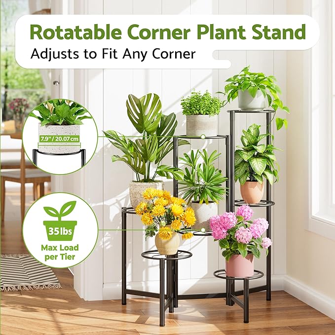 Corner Shelf Patio 7 Tier Metal Plant Stand Indoor Outdoor Tall Metal Flower - Image 2