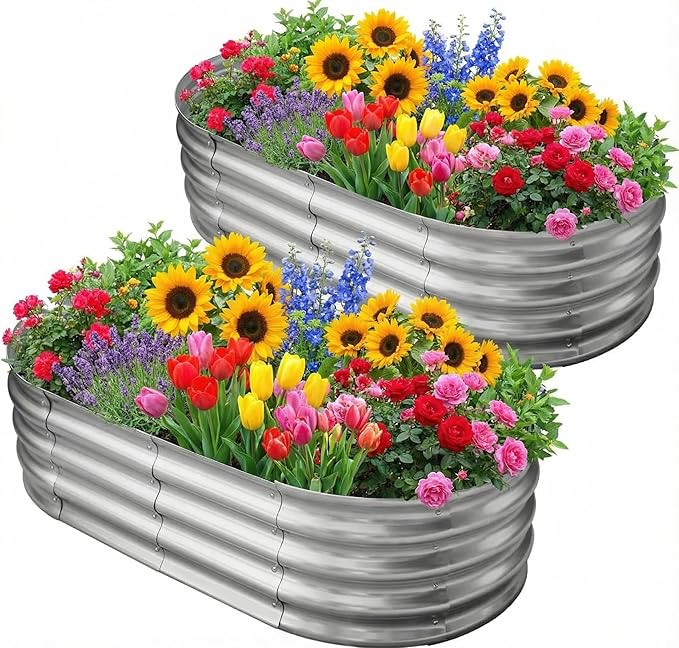 Galvanized Raised Garden Bed for Outdoor: 4X2X1ft Durable Metal Vegetable Plant by Unknown