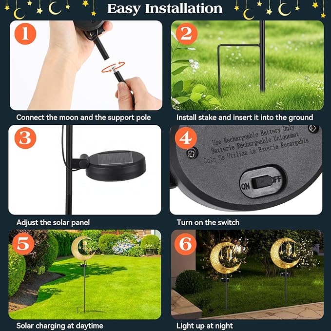 Lewondr 2Pcs Ramadan Solar Lights, Ramadan Decorations Outdoor, Metal Yard - Image 6