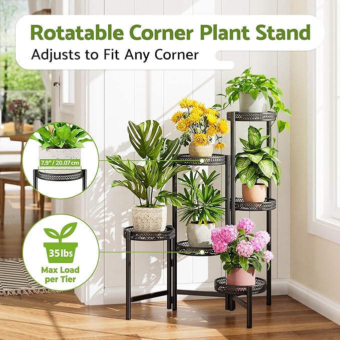 6 Tier Metal Plant Stand Indoor Outdoor, Corner Tall Plant Shelf - Image 2