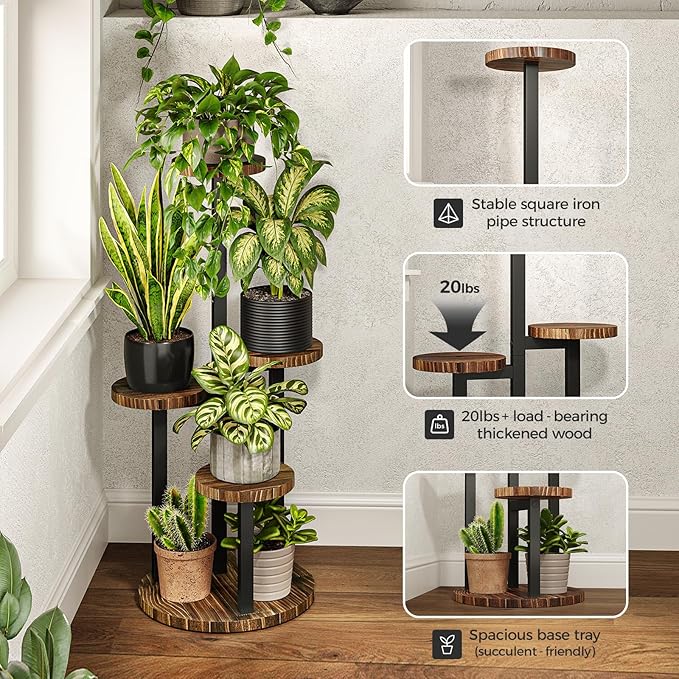 Bamworld Plant Tables Indoor Corner Plant Stand Tall Metal Wood Plant Shelf - Image 3