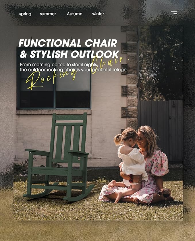 KINGYES Oversized Outdoor Rocking Chair, All-Weather Patio Rocking Chairs - Image 6