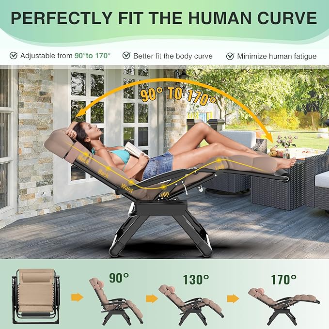 Suteck Oversized Zero Gravity Chair, 33In XXL Outdoor Recliner Chair - Image 4