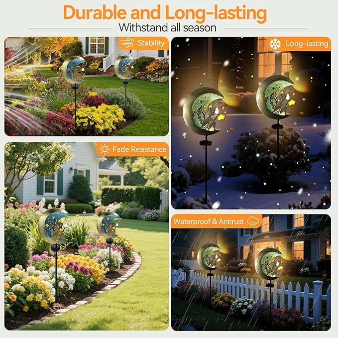 Solar Angel Moon Garden Stake Light – Outdoor Metal Yard Decoration - Image 3