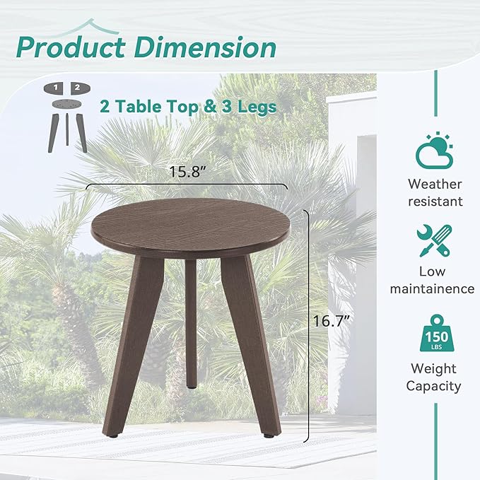 Outdoor Side Table, HDPS Outdoor Table, Small Round Side Table Weather-Resistant - Image 3