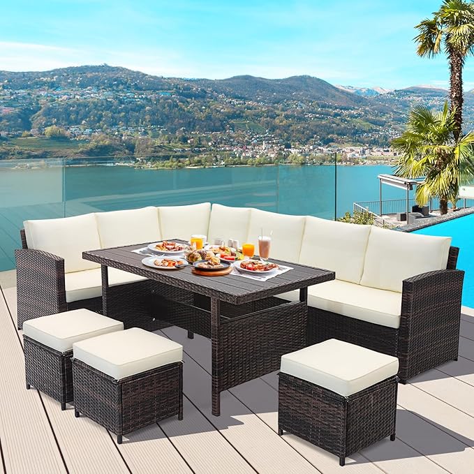 Tangkula 7 Pieces Wicker Patio Furniture Set, Rattan Sofa - Image 2