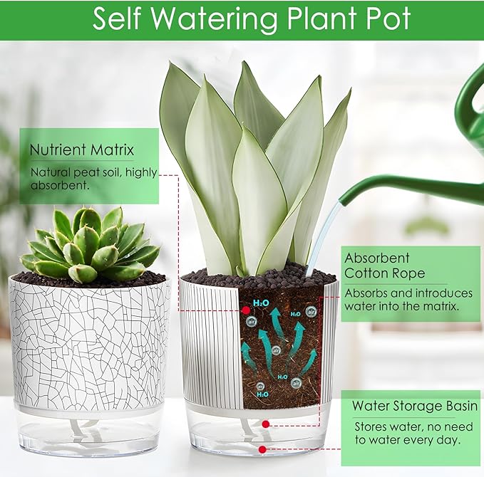 4 Pack Self Watering Pots for Indoor Plants, 4/5.5 Inch Lightweight Planters - Image 3