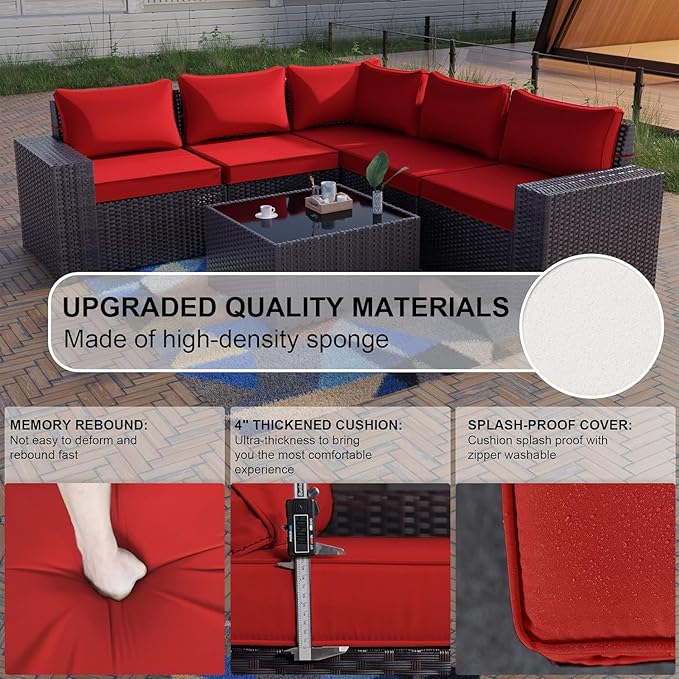 Kullavik 6PCS Outdoor Patio Furniture Set PE Wicker Rattan Sectional Sofa Patio - Image 3