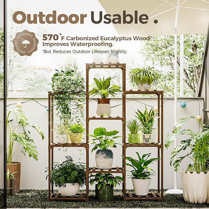 Bamworld Plant Stand Indoor Plants Shelf Outdoor Wood Plant Rack - Image 3