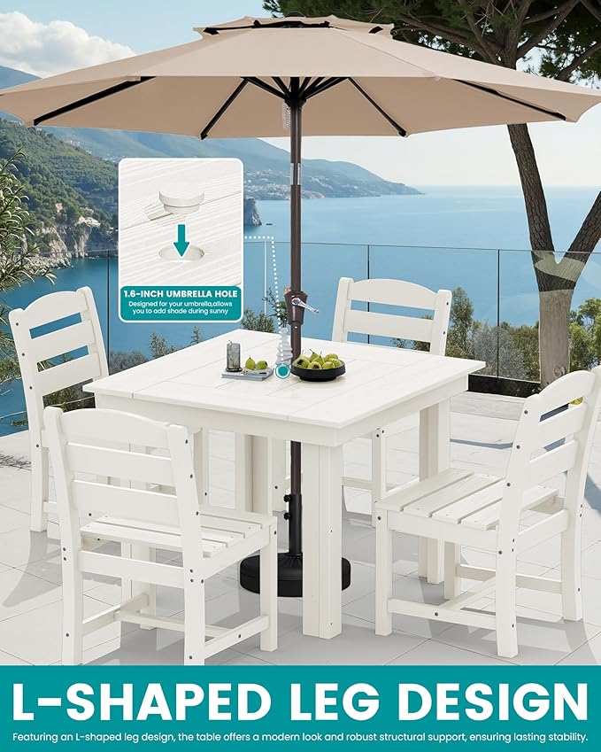 SERWALL Outdoor Dining Set for 4, HDPE Square Table and Chairs Set All Weather - Image 5
