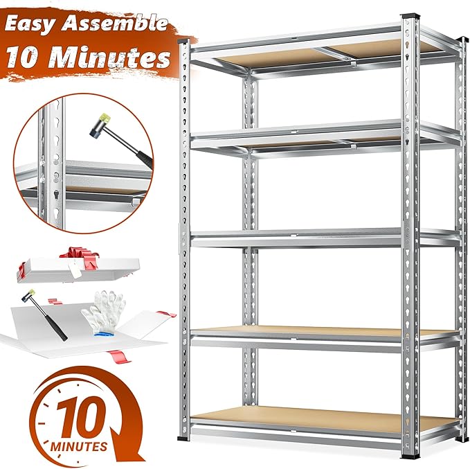 REIBII Garage Shelving, 5 Tier Storage Shelves Load 2400LBS, Adjustable Garage - Image 7