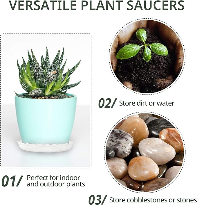 Plant Saucer, 7 Pack 8 10 12 14 15 Inch Durable Plastic Plant Trays - Image 3