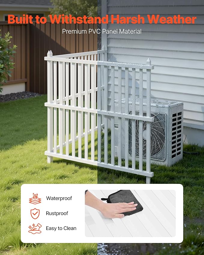 VEVOR 48" W x 48" H Vinyl Fence Panels, Air Conditioner Fence, Outdoor Privacy - Image 5