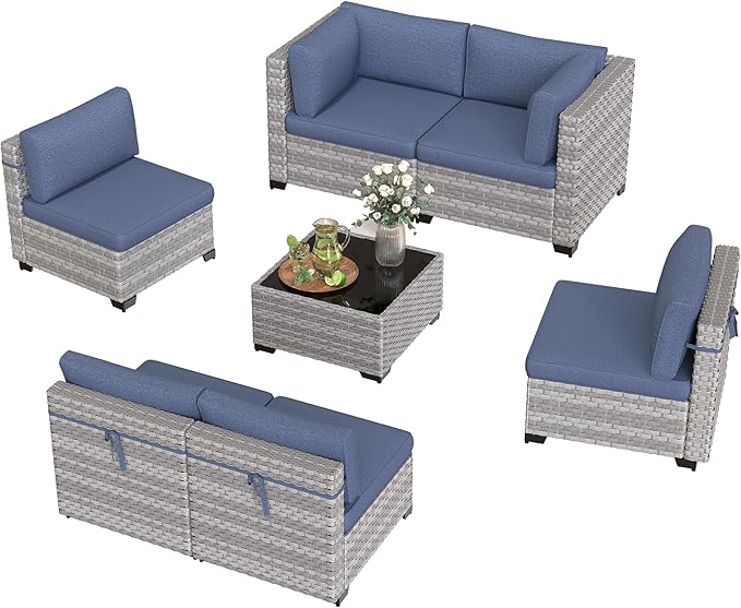 6-Seat Modular Patio Furniture Set – Outdoor Wicker Sectional Sofa - Image 9