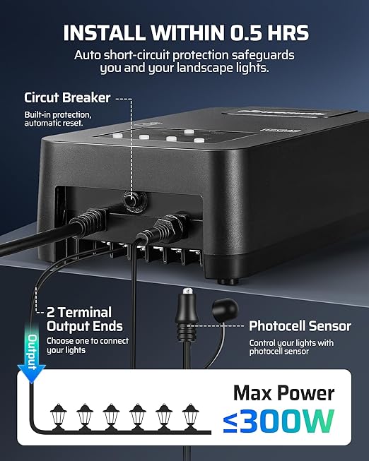 DEWENWILS 300W Low Voltage Landscape Transformer, Photocell Sensor & Timer - Image 6